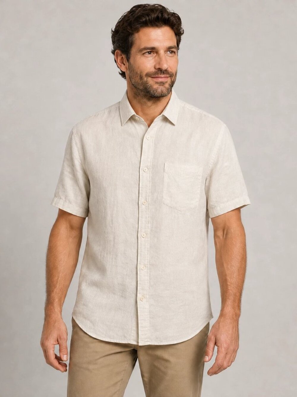 Orvis Signature Collection Mens Large 100% Linen Short Sleeve Button Down Cream